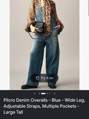 Pilcro Medium Blue Wide-Leg Denim Overalls with Patch Pockets